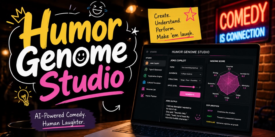 Humor Genome Studio cover showing its dark multi-tool interface
