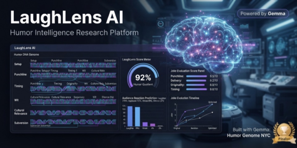LaughLens AI cover showing its humor evaluation dashboard